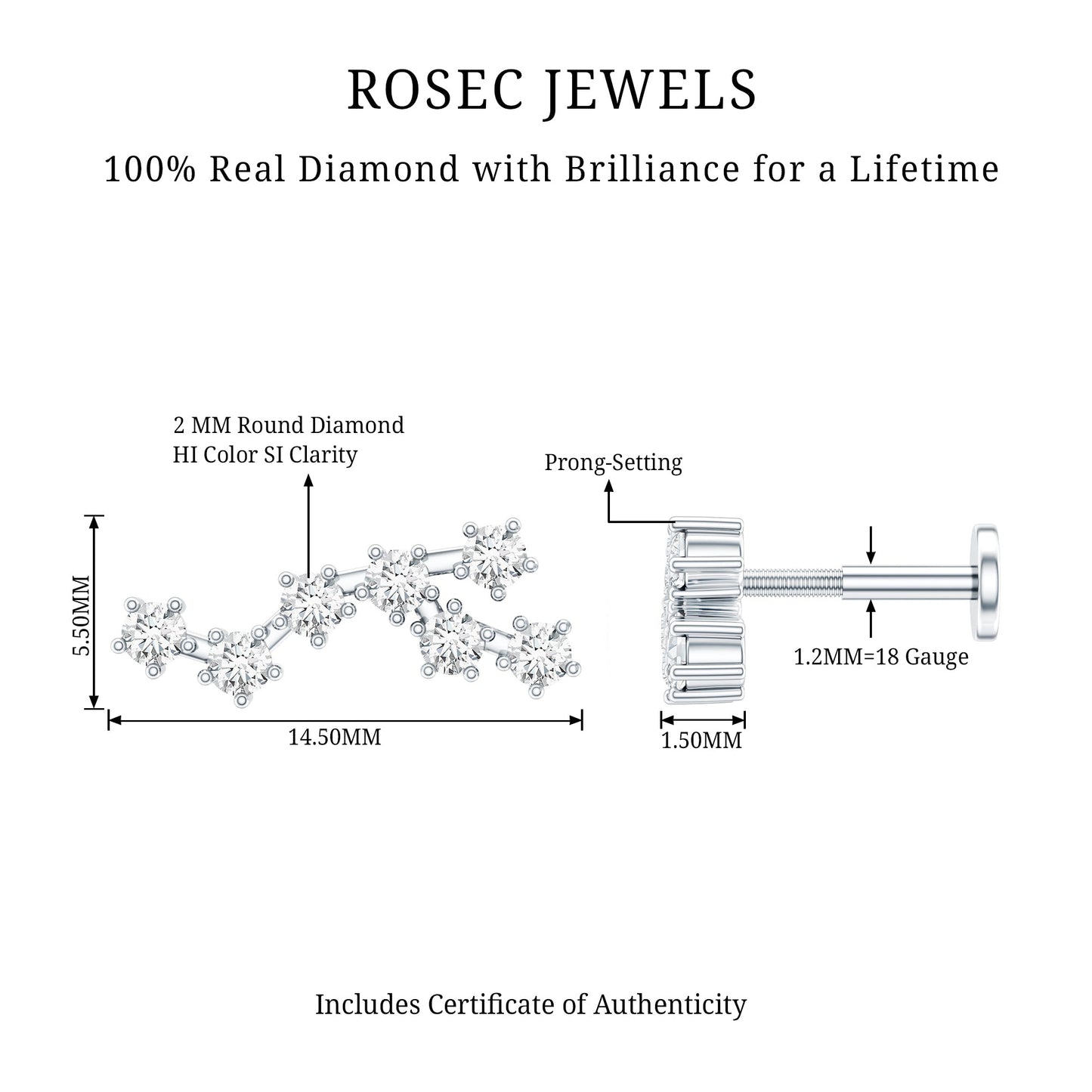 Diamond Virgo Constellation Earring for Cartilage Piercing