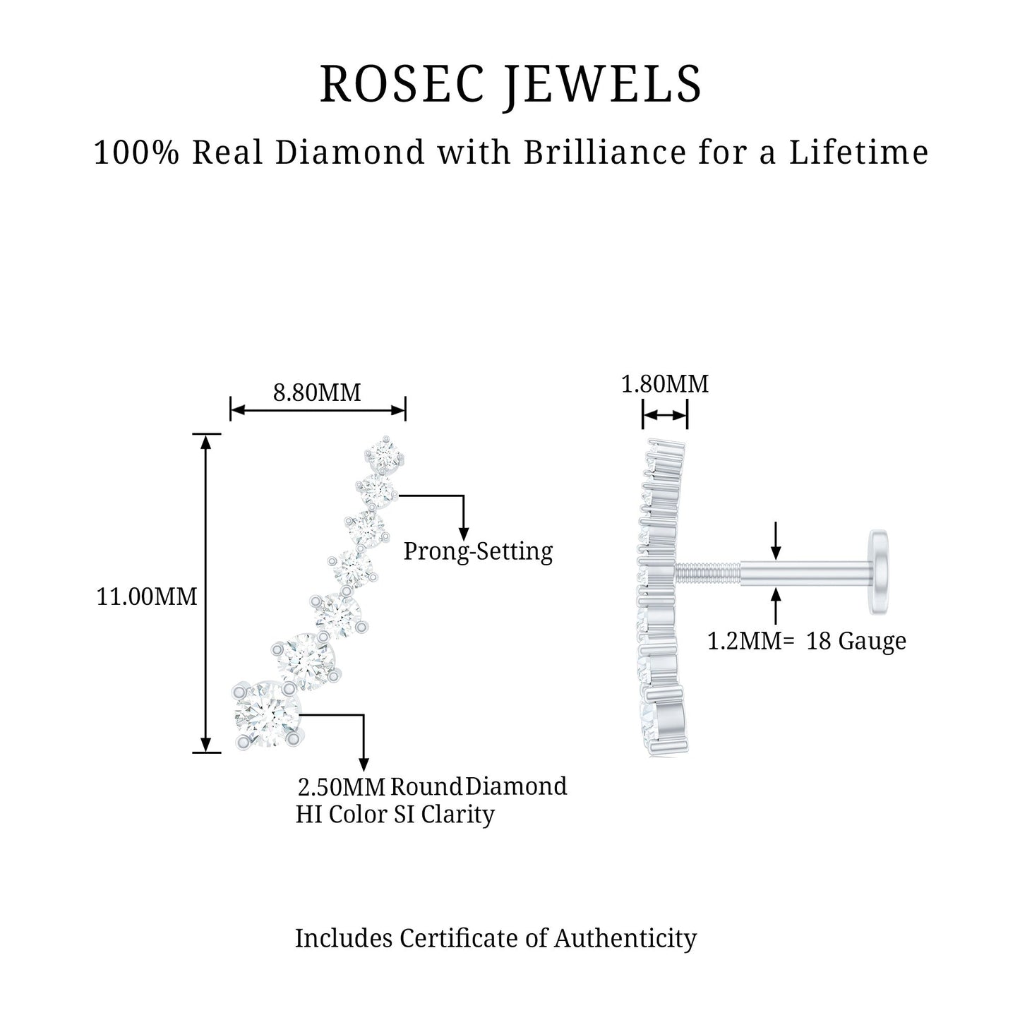 Graduated Style Diamond Ear Climber Earring