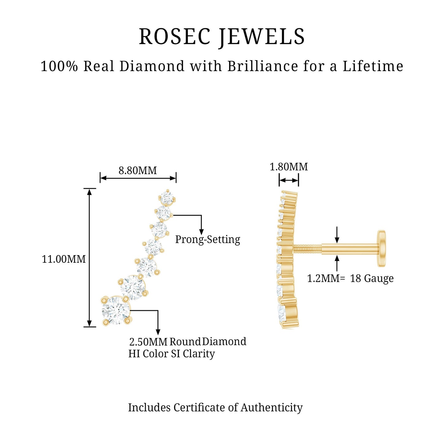 Graduated Style Diamond Ear Climber Earring