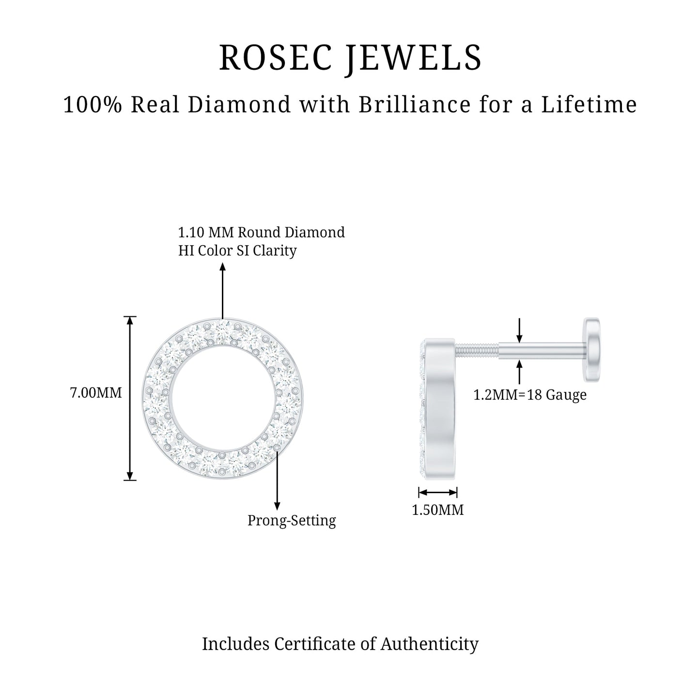 Simple Diamond Open Circle Earring with Flat Back