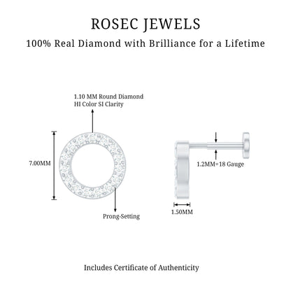 Simple Diamond Open Circle Earring with Flat Back