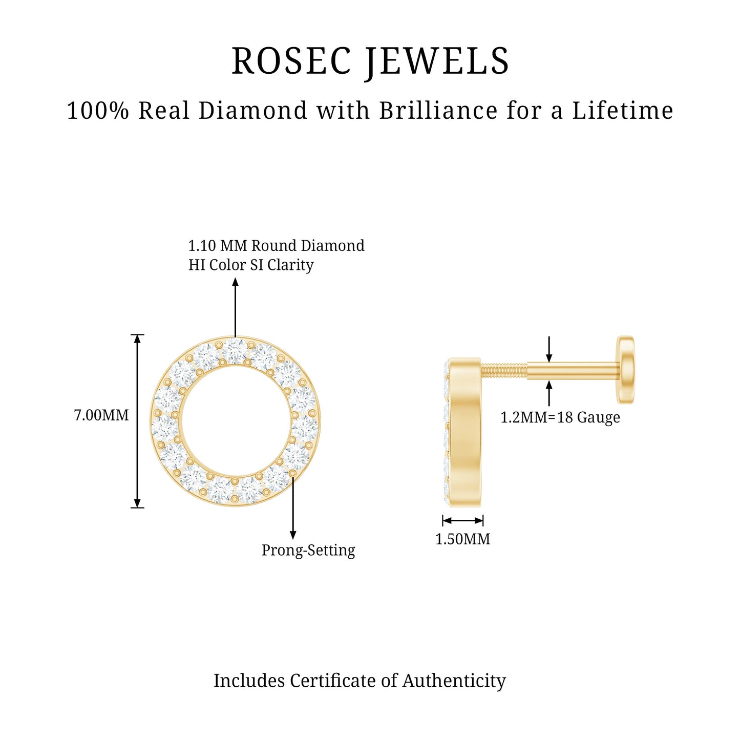 Simple Diamond Open Circle Earring with Flat Back
