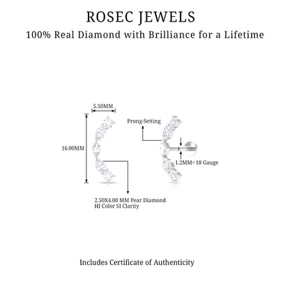 Pear Diamond Ear Crawler Earring for Helix Piercing