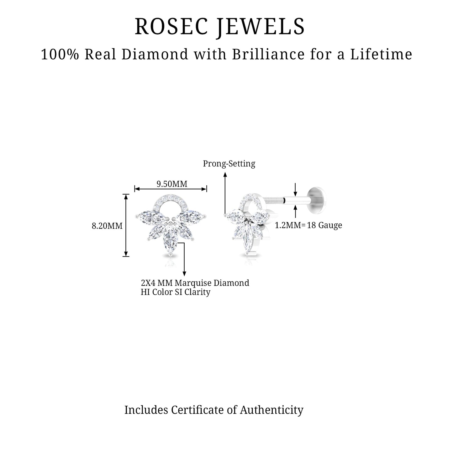 Unique Marquise Diamond Cartilage Piercing Earring