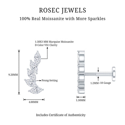 Marquise Moissanite Curved Helix Ear Crawler Earring