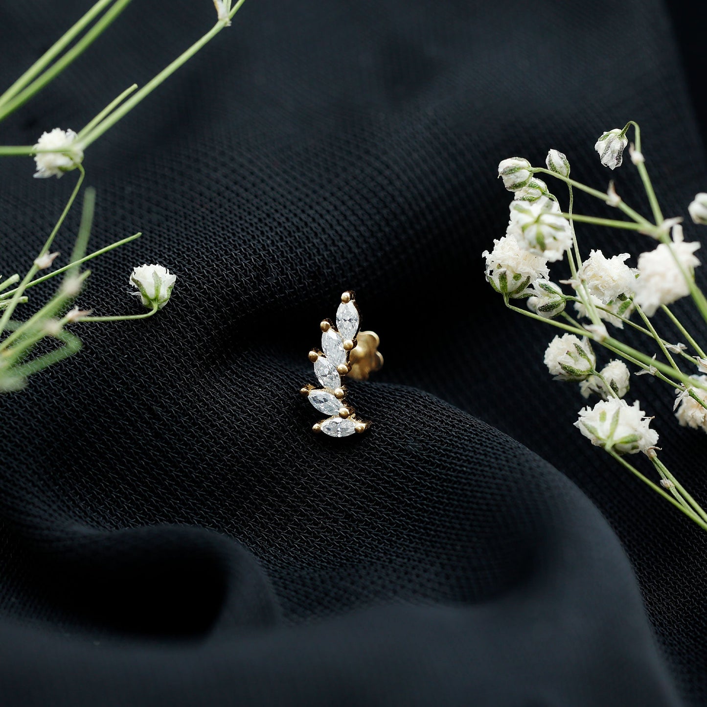 Marquise Moissanite Curved Helix Ear Crawler Earring