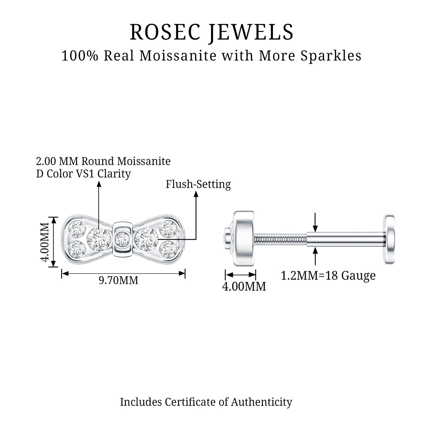 Moissanite Cute Bow Cartilage Earring with Certificate