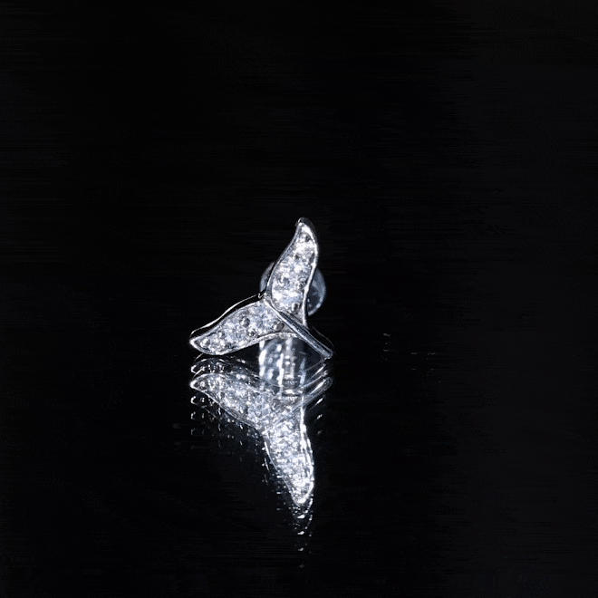 Moissanite Whale Tail Earring for Cartilage Piercing