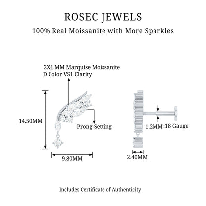 Unique Moissanite Wing Earring for Cartilage Piercing