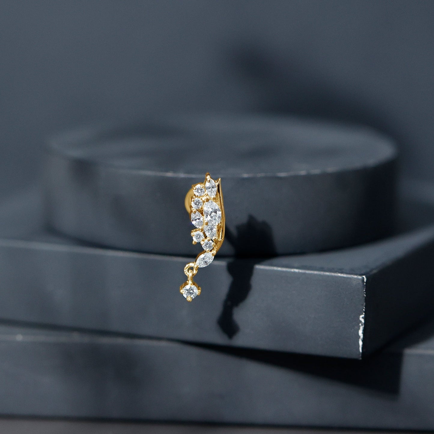 Unique Moissanite Wing Earring for Cartilage Piercing