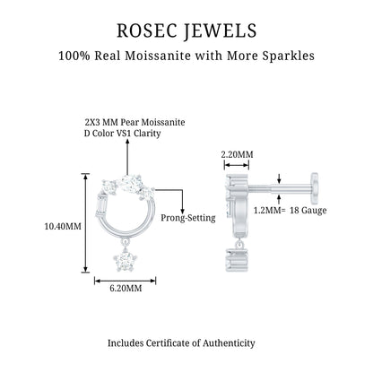 Moissanite Circle Drop Earring for Cartilage Piercing