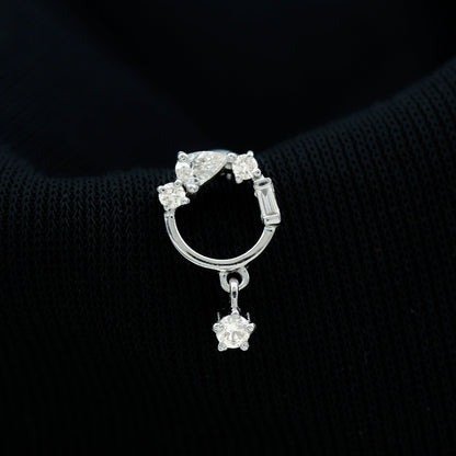 Moissanite Circle Drop Earring for Cartilage Piercing