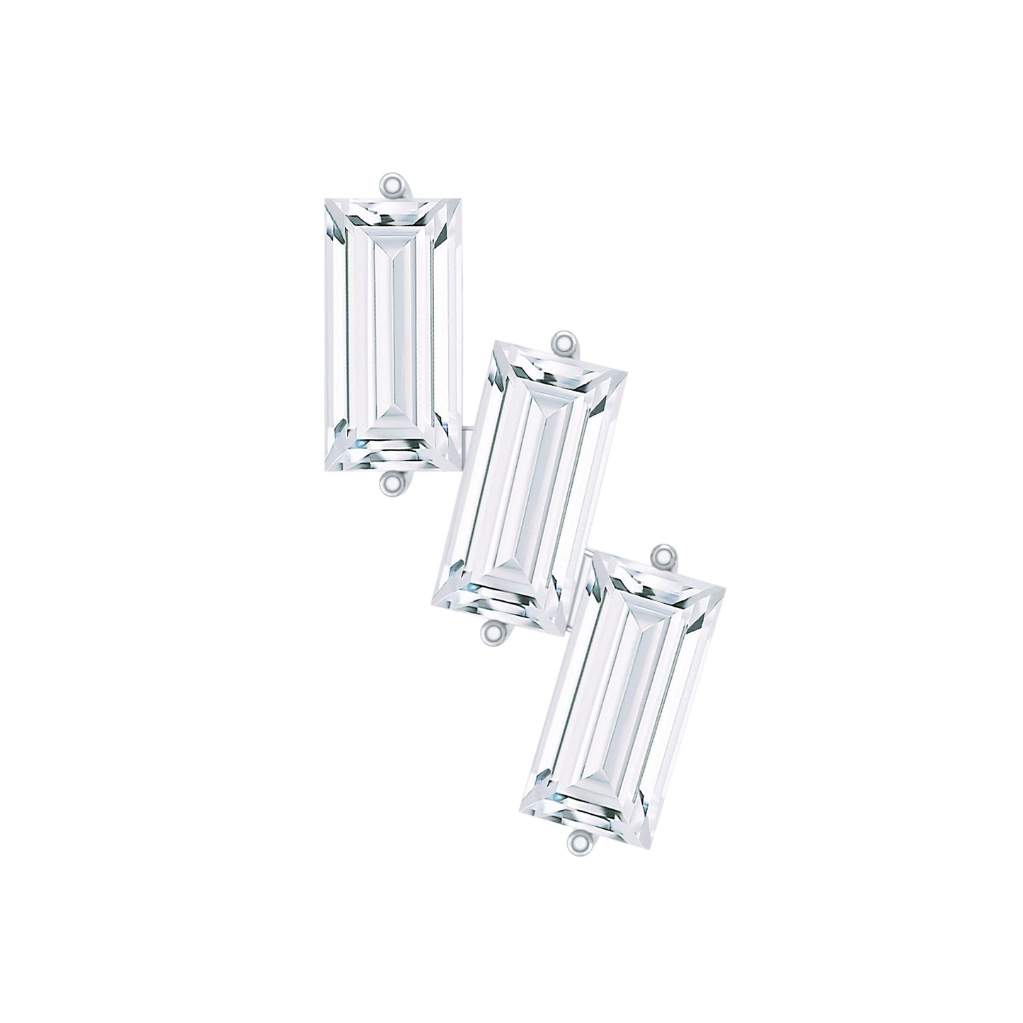 Baguette Cut Moissanite 3 Stone Earring for Helix Piercing