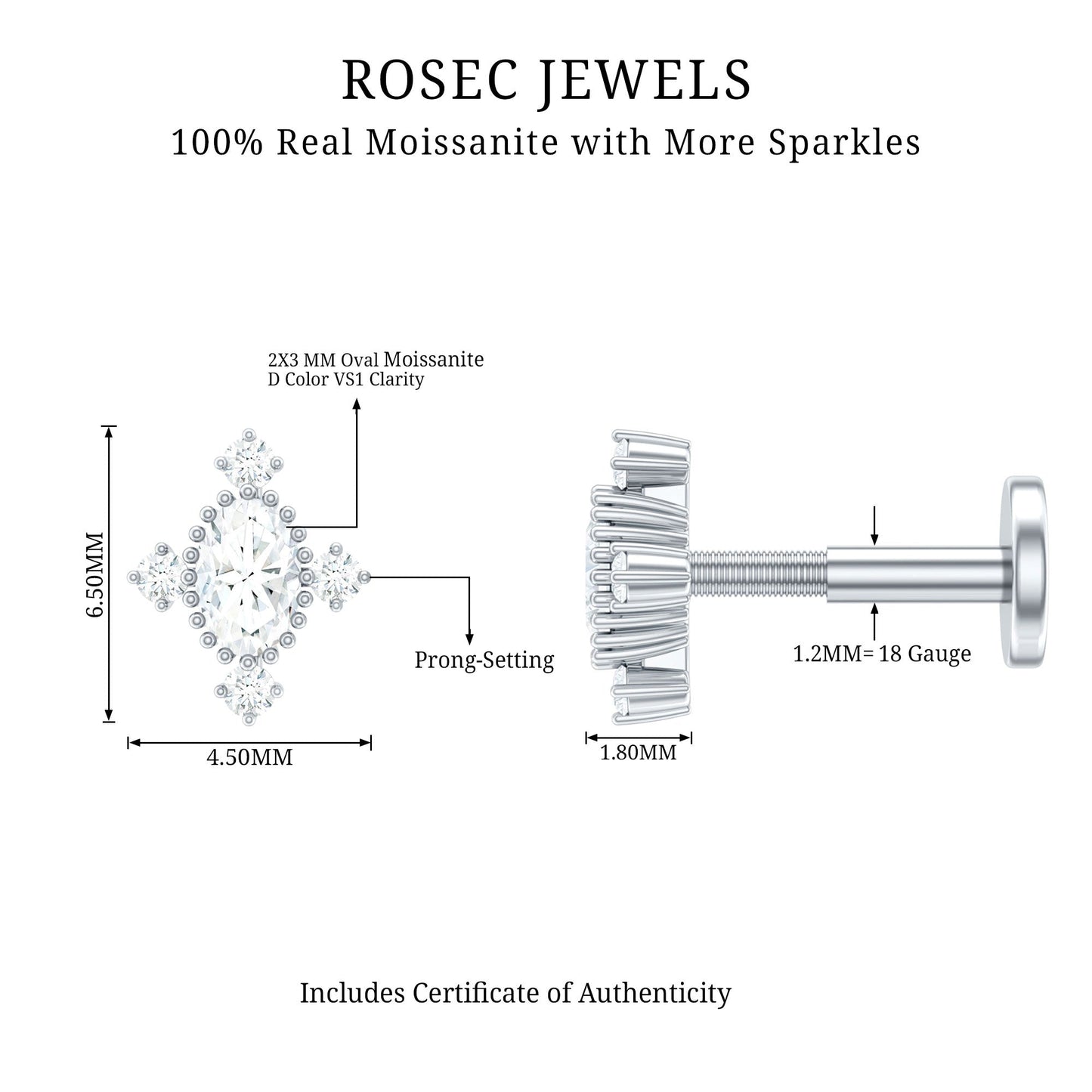 Vintage Inspired Moissanite Oval Conch Earring