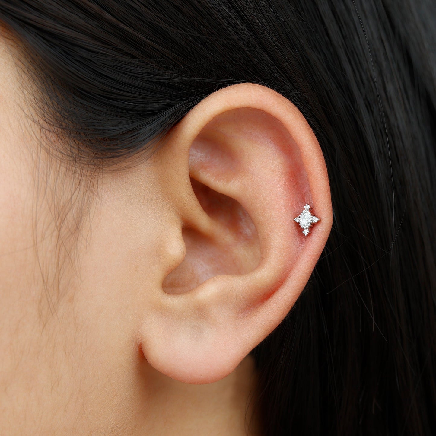 Vintage Inspired Moissanite Oval Conch Earring