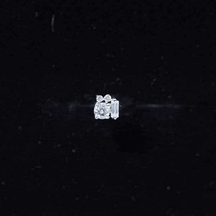 Baguette and Round Moissanite Cluster Tragus Earring