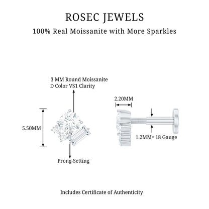Baguette and Round Moissanite Cluster Tragus Earring