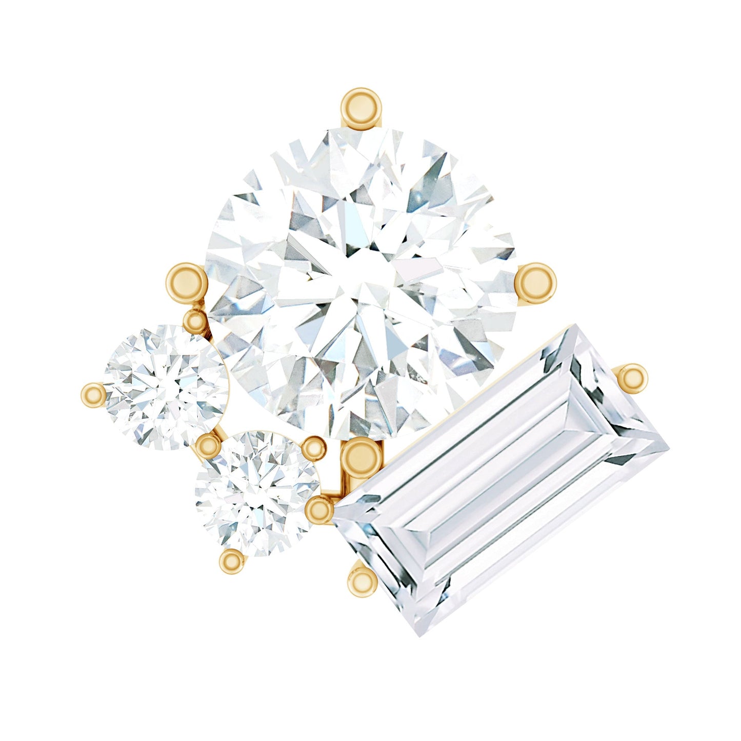 Baguette and Round Moissanite Cluster Tragus Earring