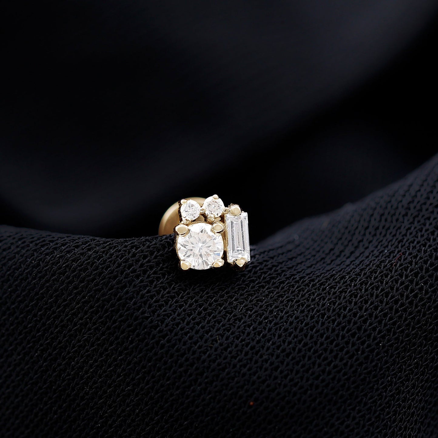 Baguette and Round Moissanite Cluster Tragus Earring