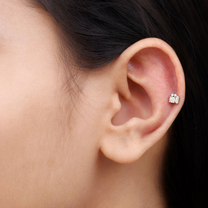 Baguette and Round Moissanite Cluster Tragus Earring