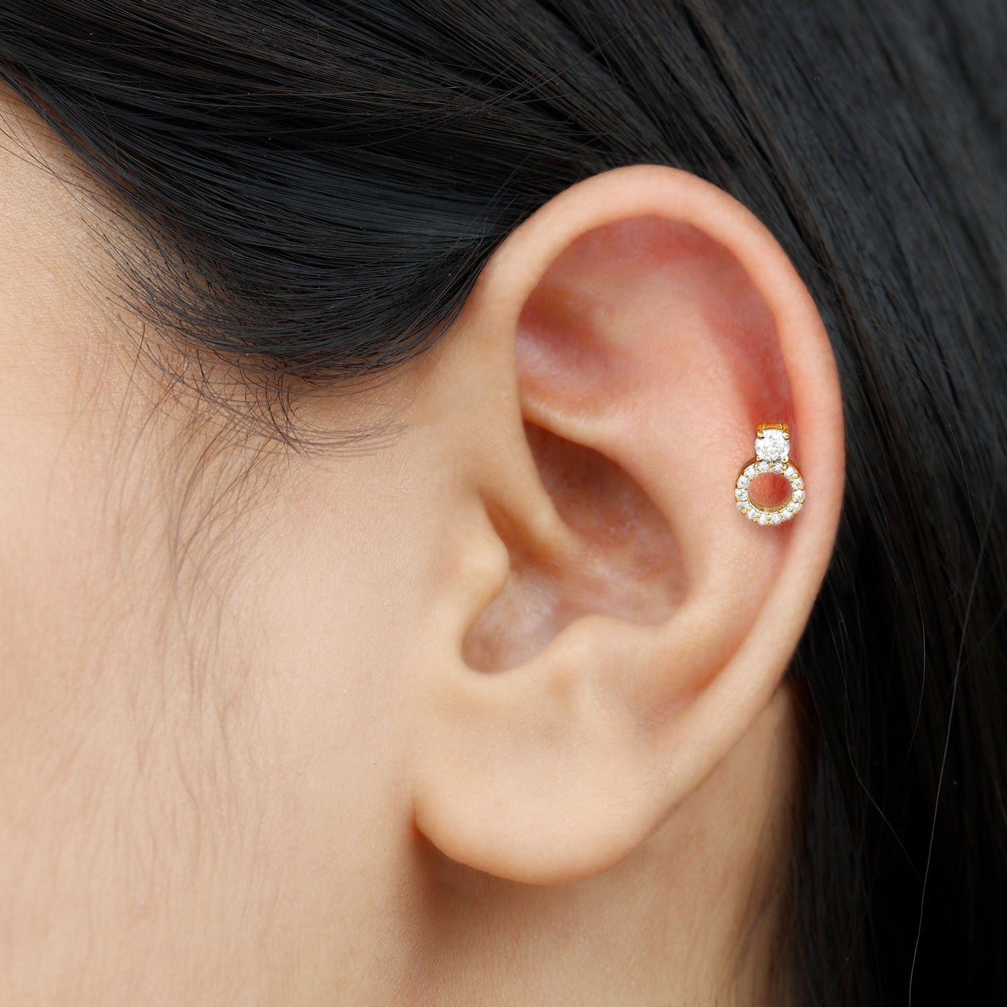 Certified Moissanite Open Circle Cartilage Earring for Women