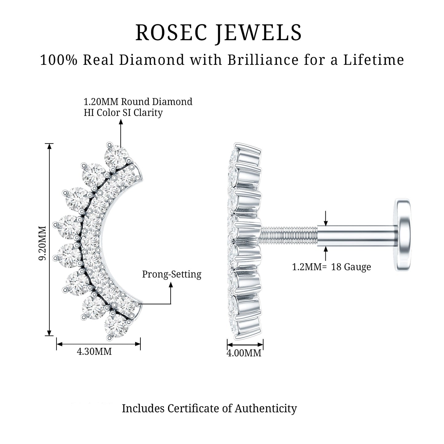 Certified Diamond Curved Cartilage Earring