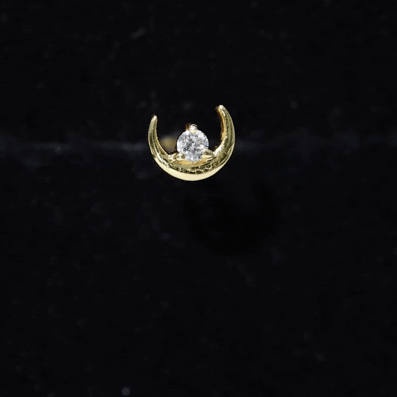 Genuine Diamond Crescent Moon Helix Earring