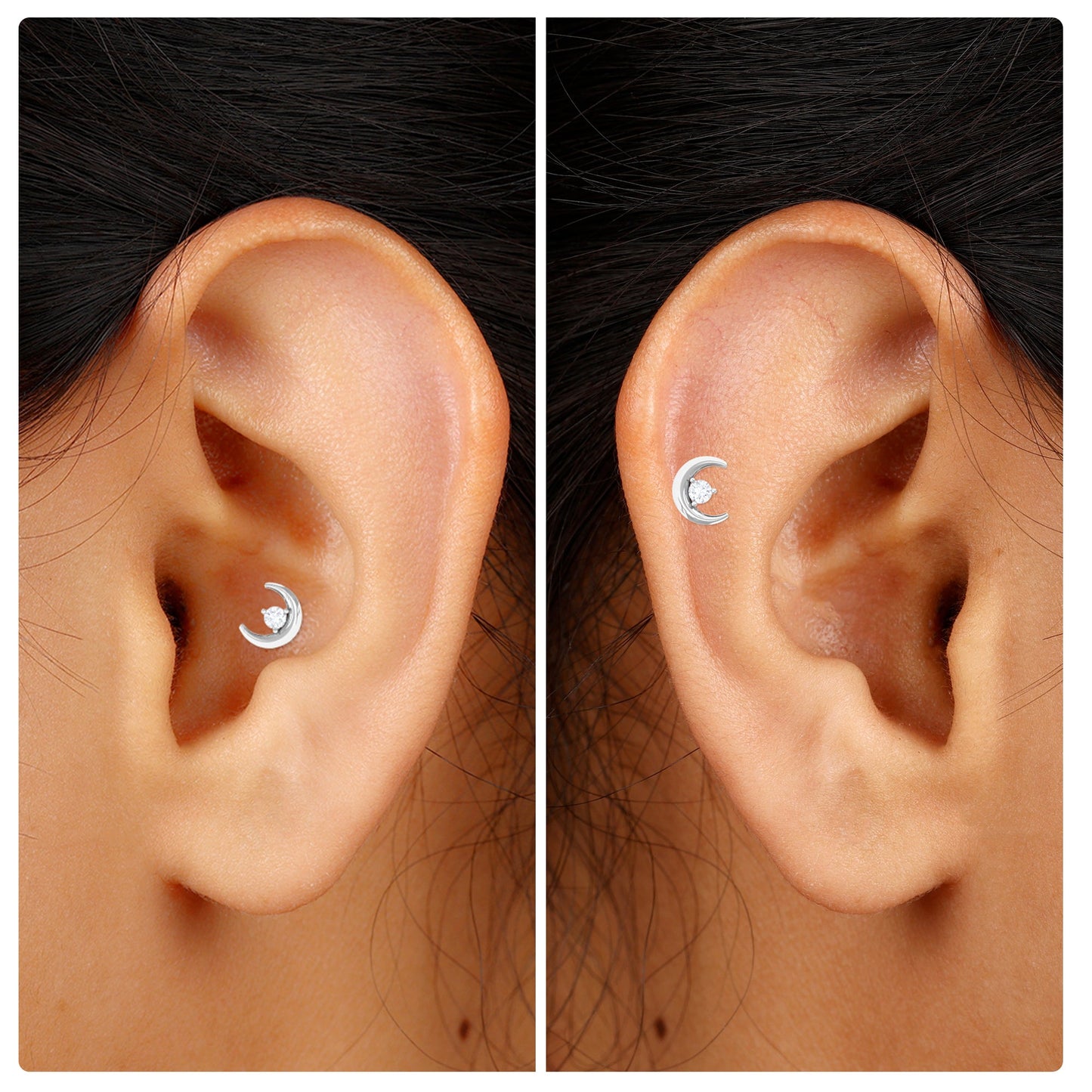 Genuine Diamond Crescent Moon Helix Earring