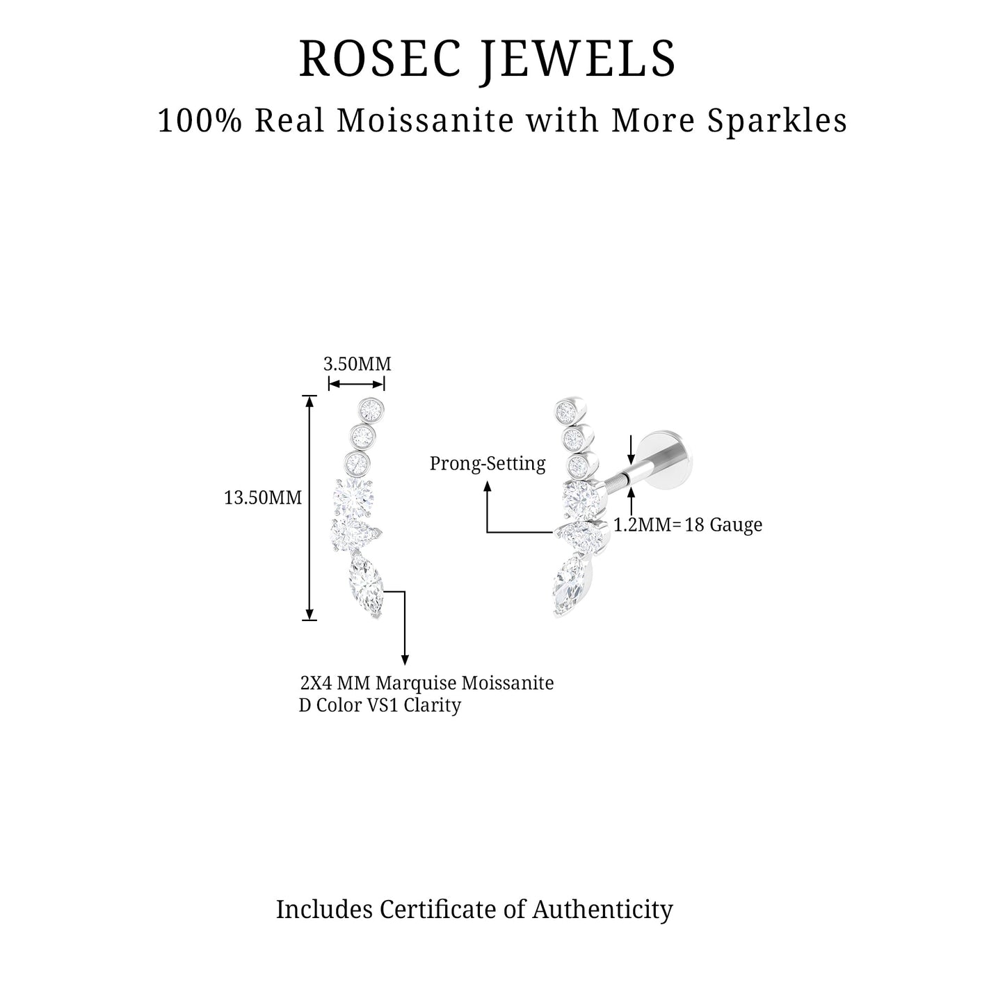 Certified Moissanite Designer Crawler Earring
