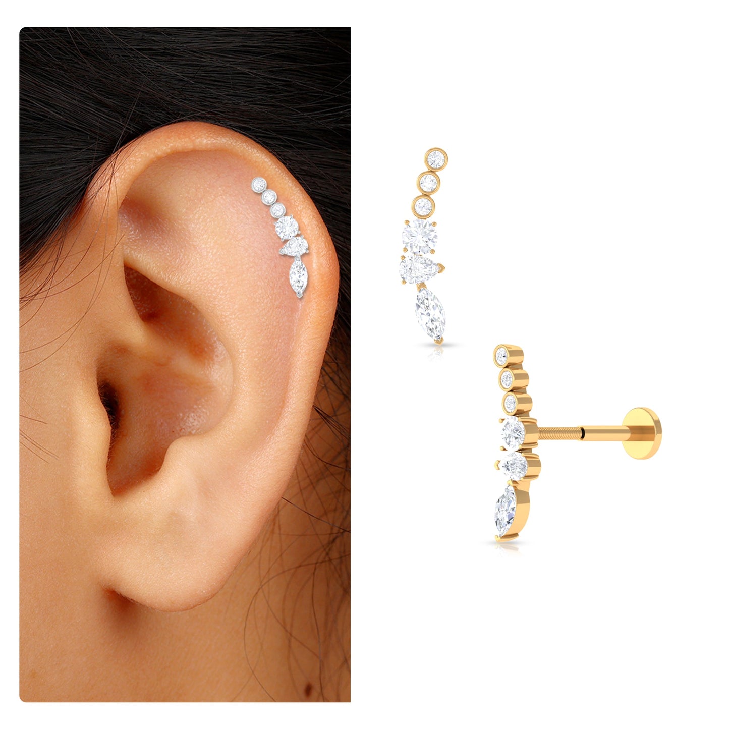 Certified Moissanite Designer Crawler Earring