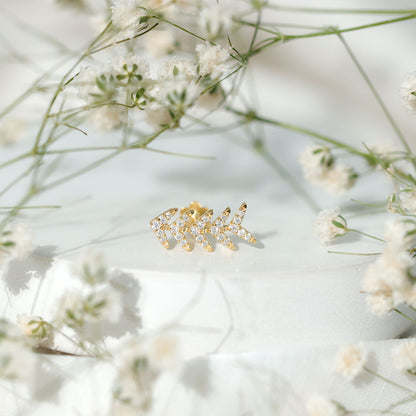 Certified Moissanite Leaf Crawler Earring for Helix Piercing