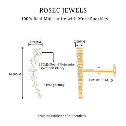 Graduated Style Moissanite Ear Crawler Earring for Helix Piercing