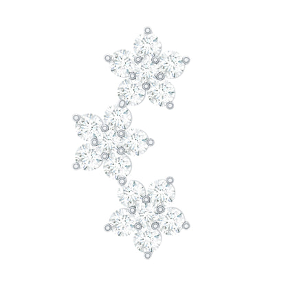 Certified Moissanite Three Flower Stud Earring for Helix Piercing