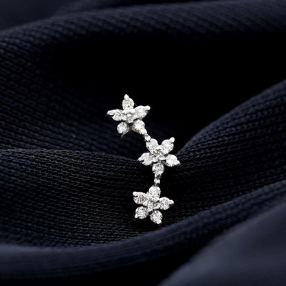 Certified Moissanite Three Flower Stud Earring for Helix Piercing