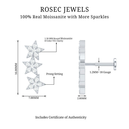 Certified Moissanite Star Ear Crawler Earring