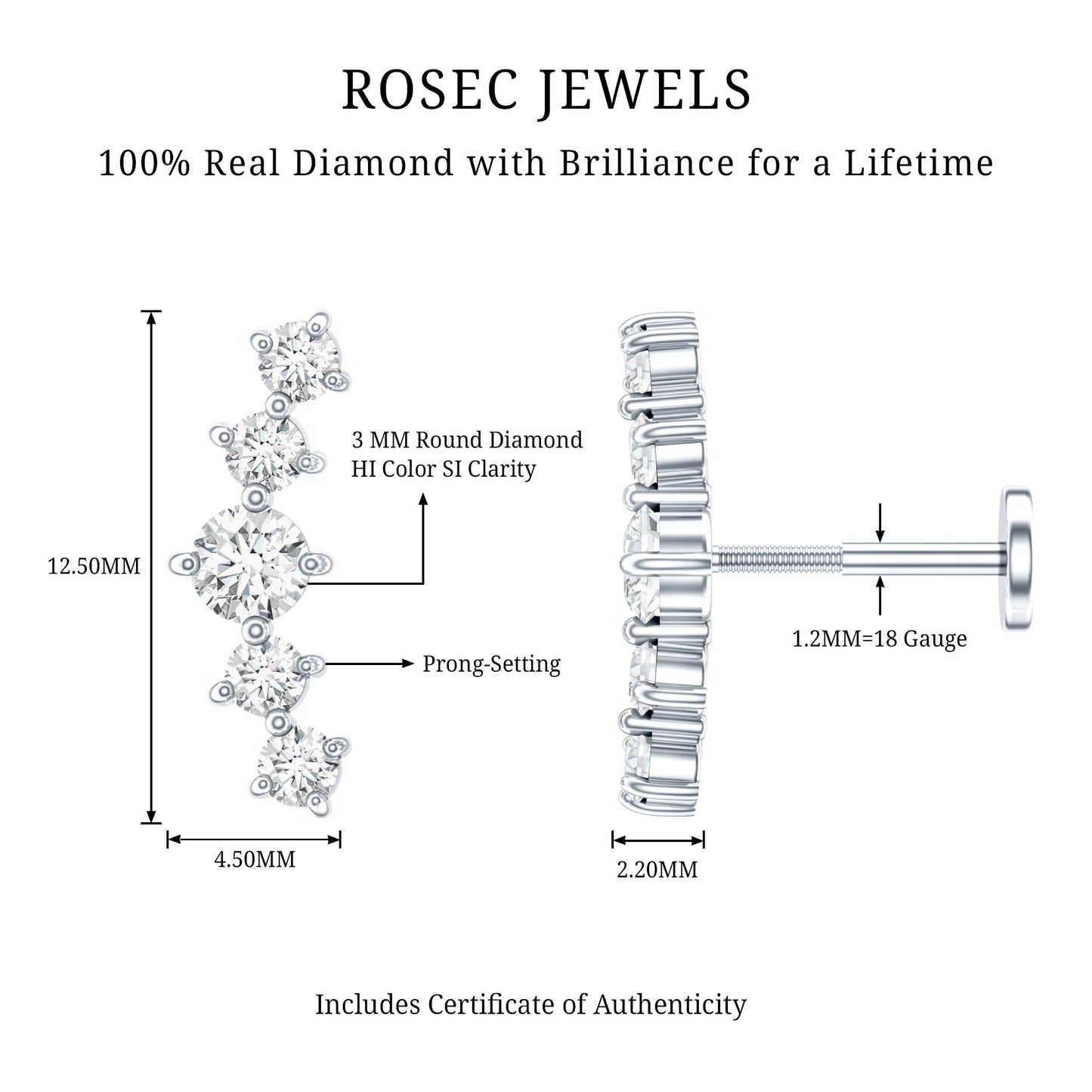 Graduated Style Diamond Crawler Earring for Women