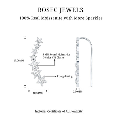 Moissanite Star Climber Earring for Cartilage Piercing