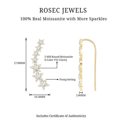 Moissanite Star Climber Earring for Cartilage Piercing