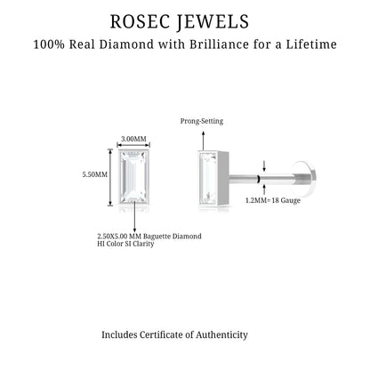 Baguette Diamond Tragus Earring in Bezel Setting