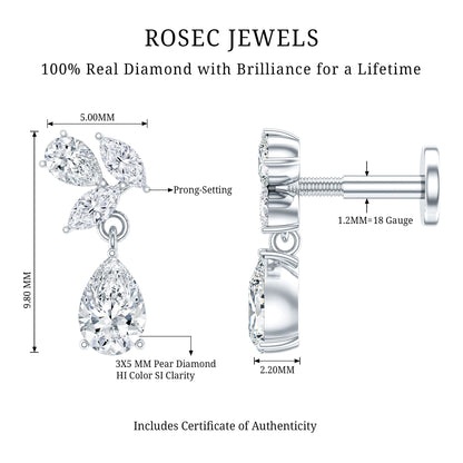 Natural Diamond Teardrop Cartilage Earring With Certificate