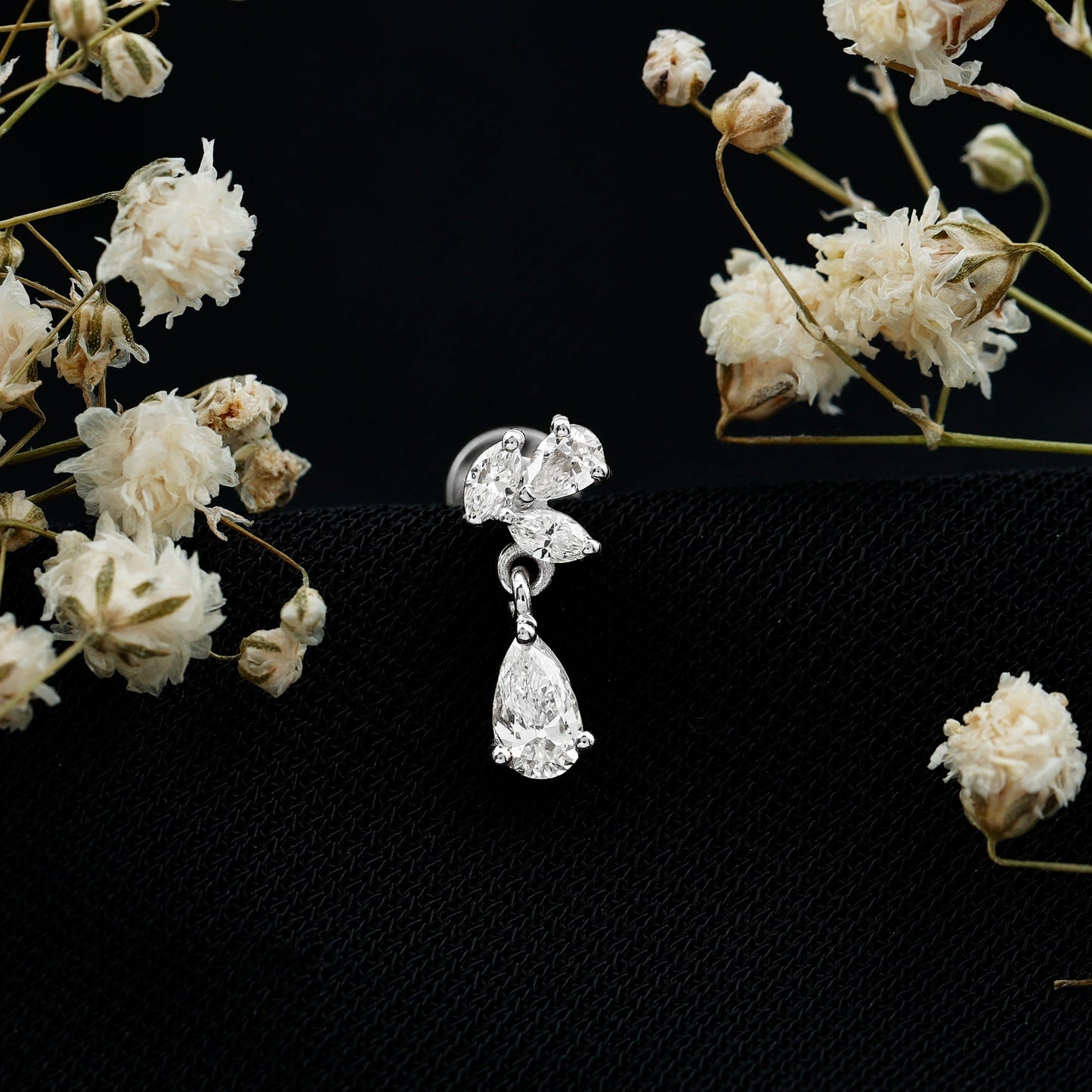 Natural Diamond Teardrop Cartilage Earring With Certificate