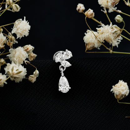 Natural Diamond Teardrop Cartilage Earring With Certificate