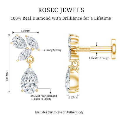 Natural Diamond Teardrop Cartilage Earring With Certificate