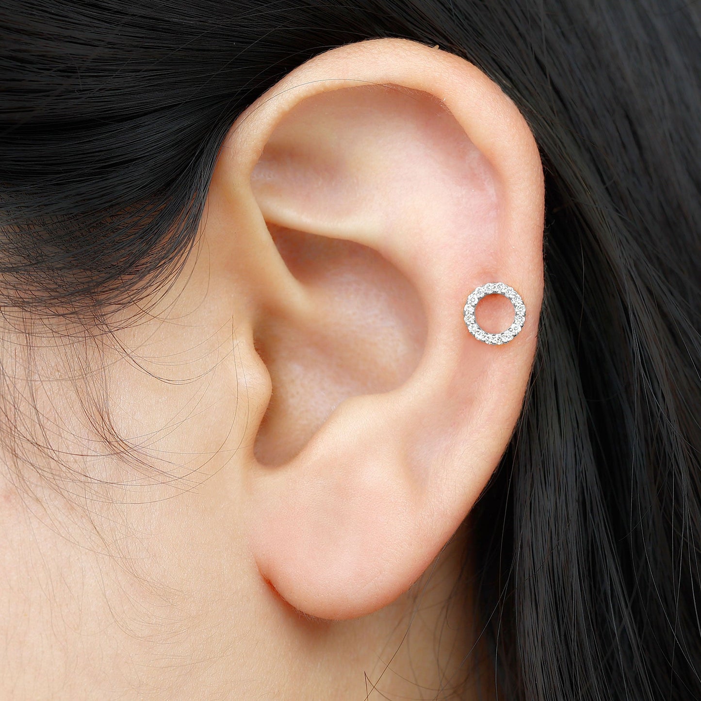 Minimal Moissanite Circle Helix Earring for Women