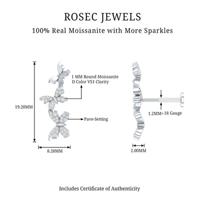 Moissanite Butterfly Climber Earring for Helix Piercing