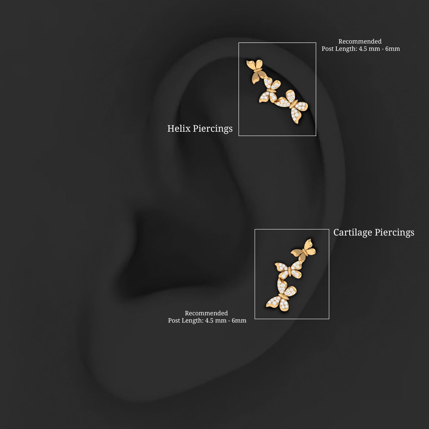 Moissanite Butterfly Climber Earring for Helix Piercing