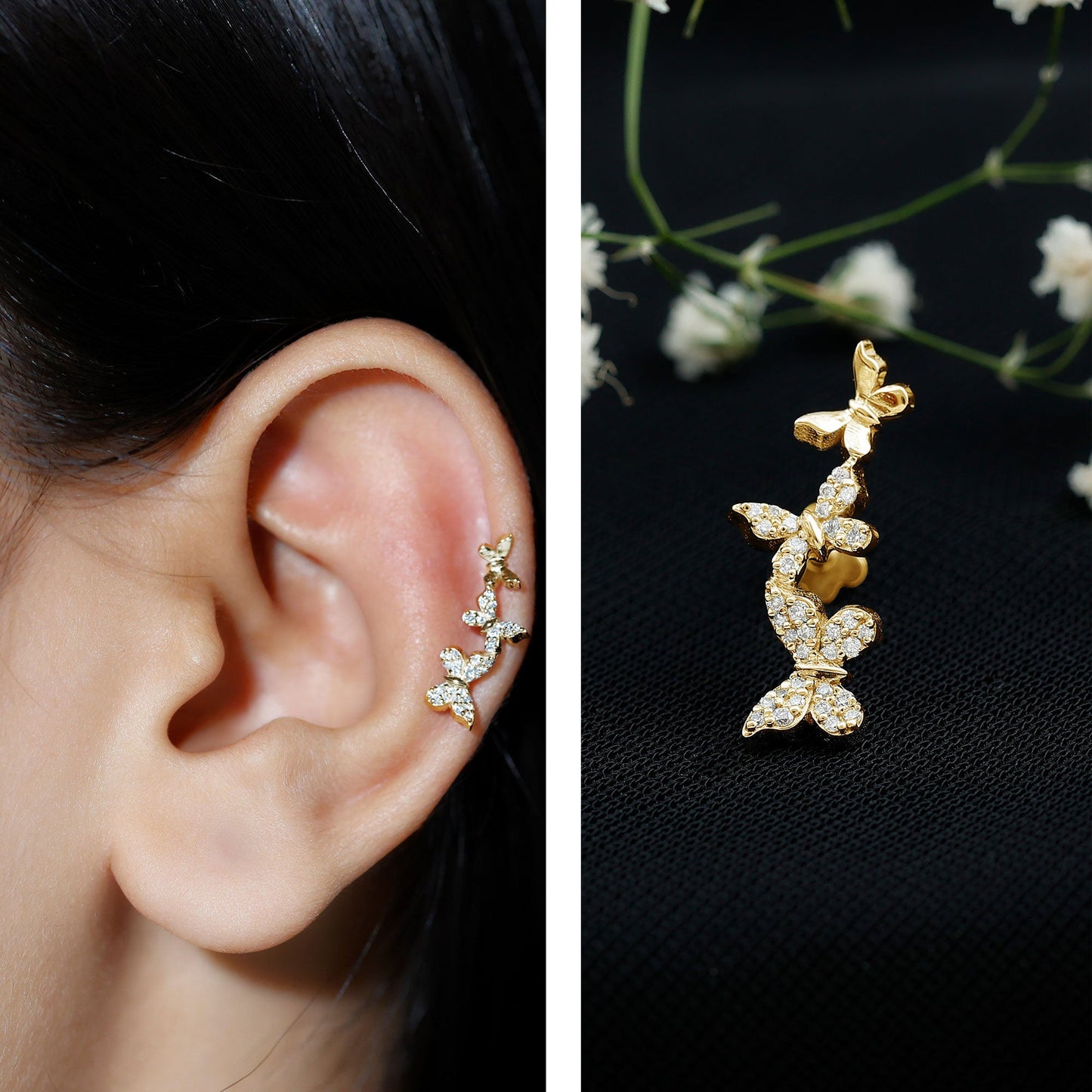 Moissanite Butterfly Climber Earring for Helix Piercing