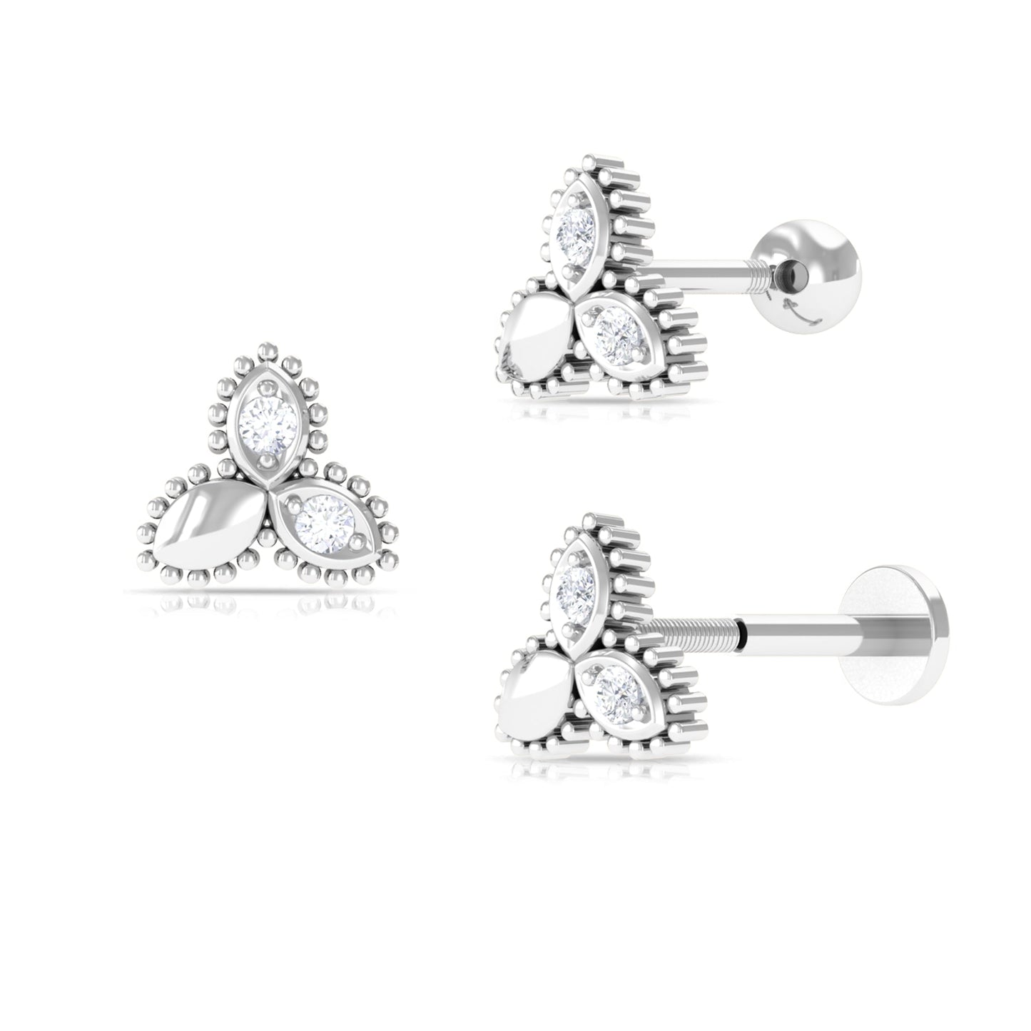 Natural Diamond Leaf Earring for Helix Piercing