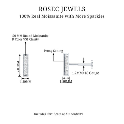 Round Moissanite Bar Earring for Cartilage Piercing