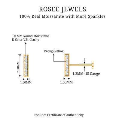 Round Moissanite Bar Earring for Cartilage Piercing